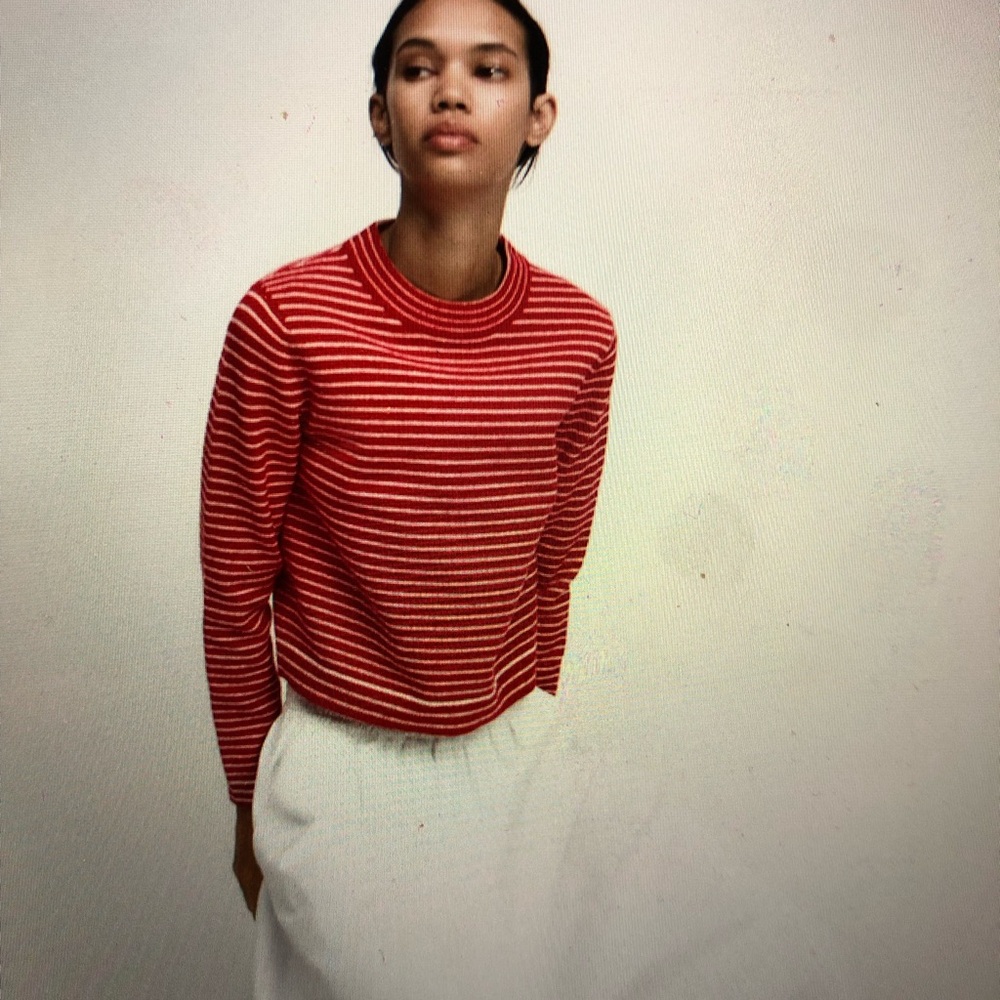 Zara Red and Cream Boxy Crew Neck Sweatshirt